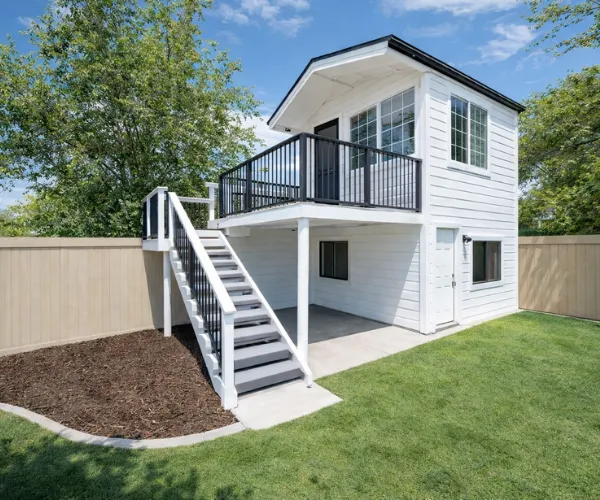 Detached backyard ADU construction modern guest house in Dallas Texas